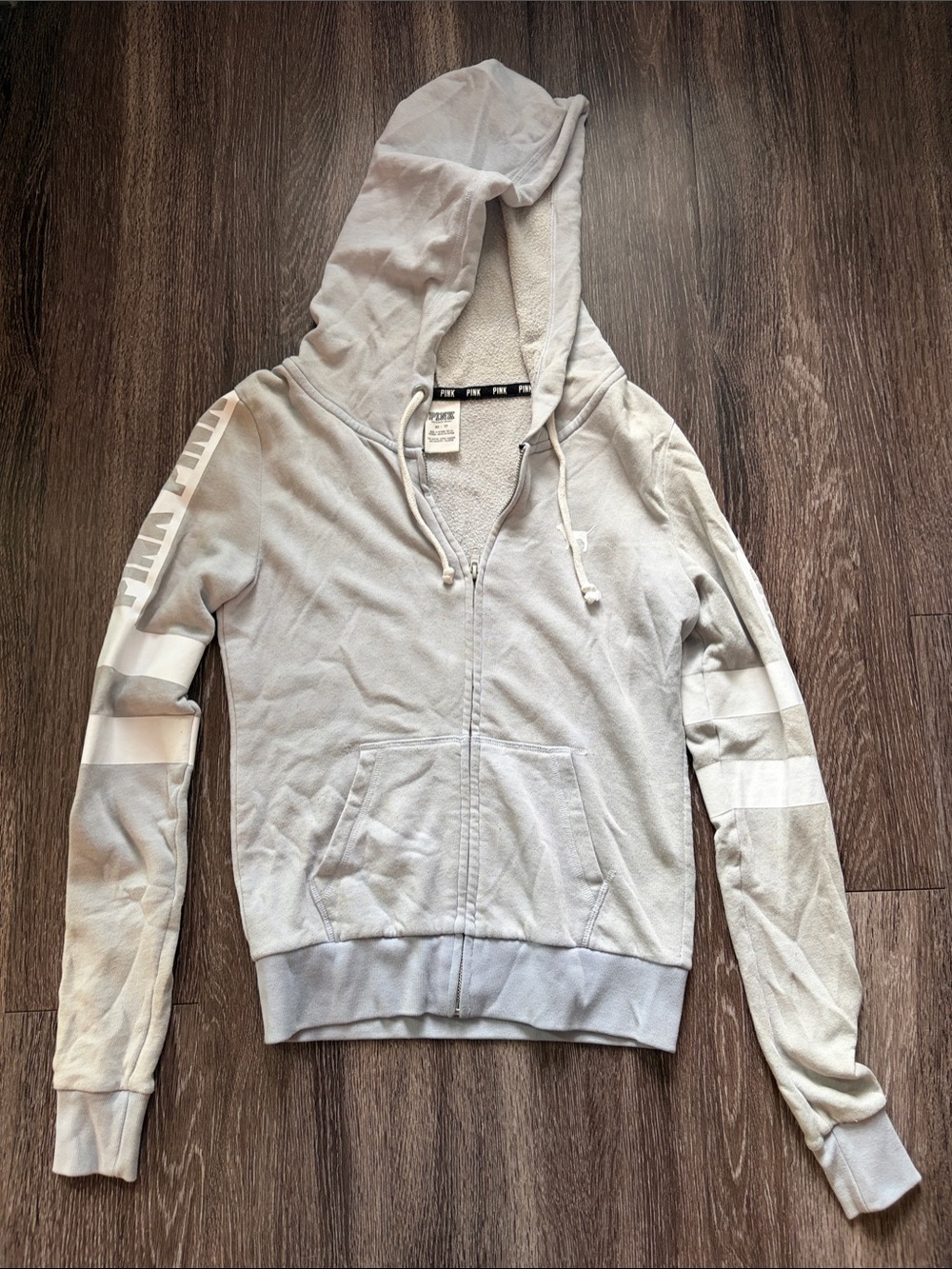 Pink Light Blue Zip Hoodie with Stripe Sleeve
